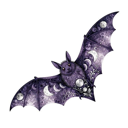 Elegant Bat Silhouette with Moon Phases