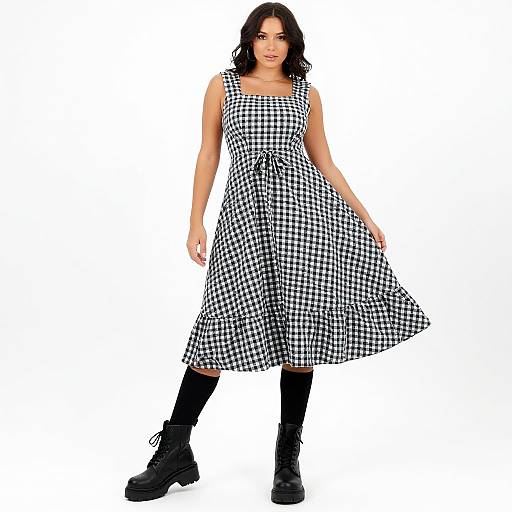 Casual Retro Woman in Gingham Dress