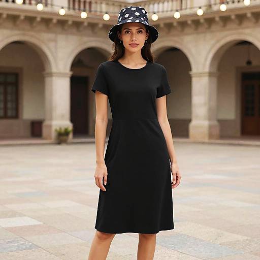 Toned Woman in Minimalist Black Dress