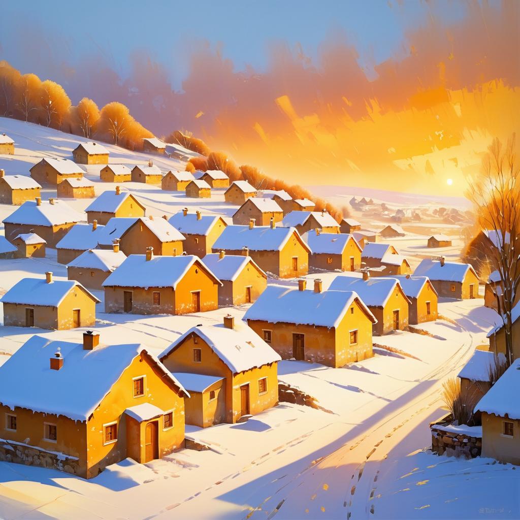 Charming Winter Scene in Rural Village