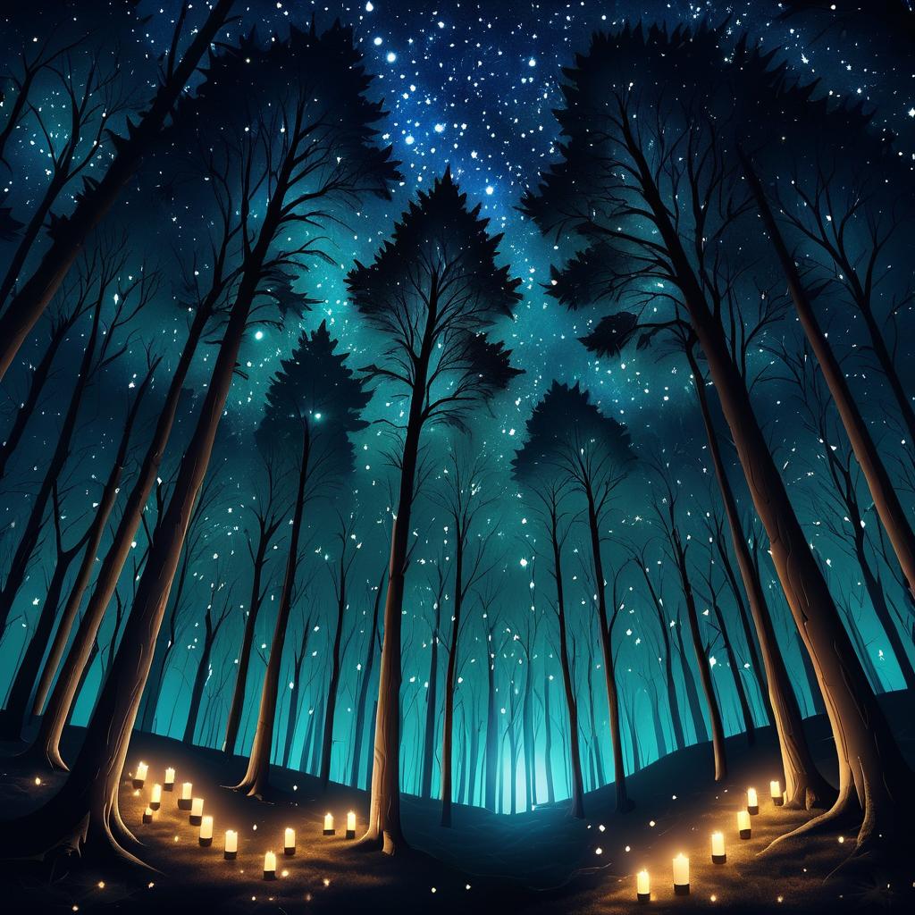 Enchanted Night Forest with Candlelight