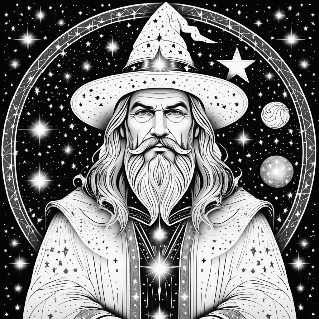 Celestial Wizard in Retro Coloring Style