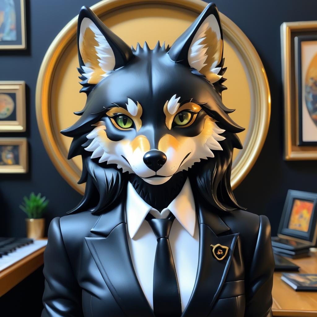 Expressive Female Wolf Fursona in Business Suit