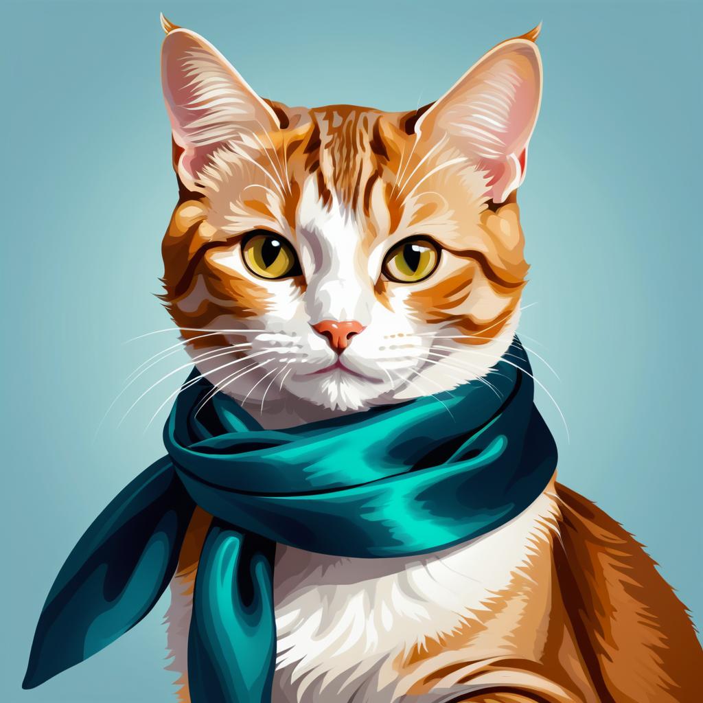 Charming Cat in Elegant Silk Scarf