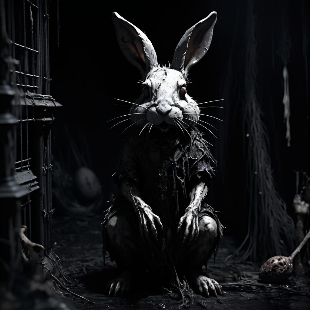 Eerie Decay: Gothic Rabbit Horror Scene