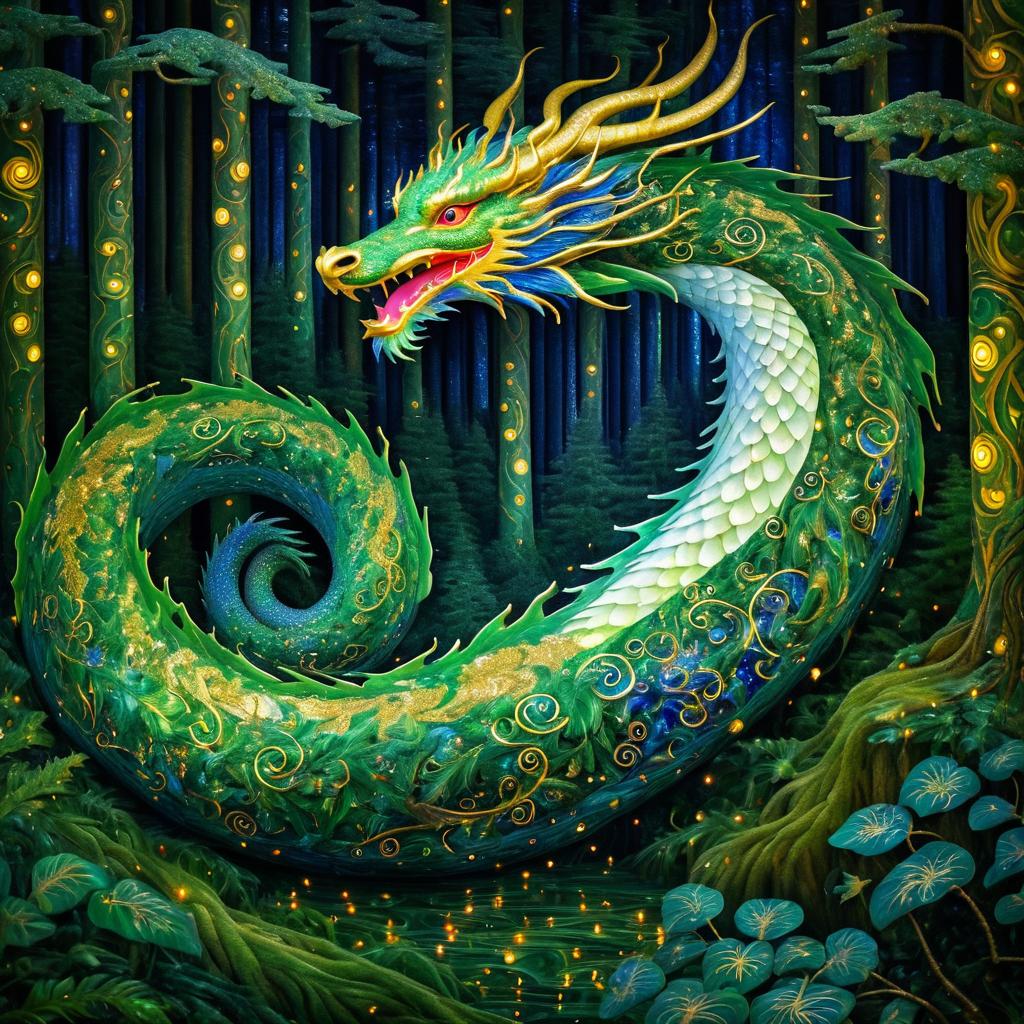 Majestic Dragon in Klimt's Renaissance Forest