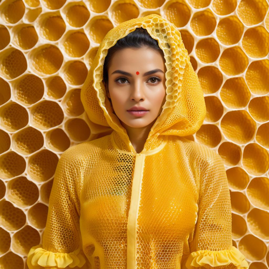 Elegant Woman Adorned in Honeycomb