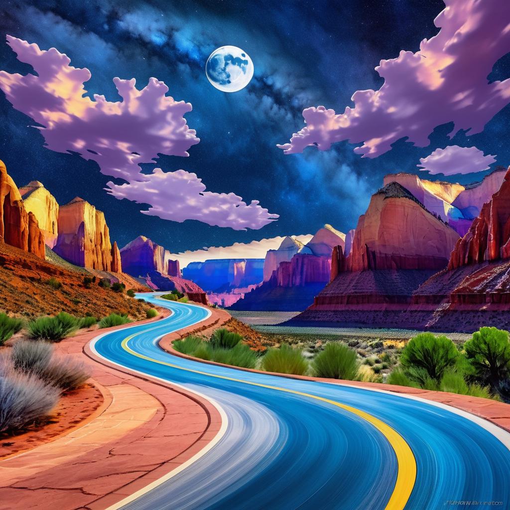 Stunning Zion Road with Starry Sky