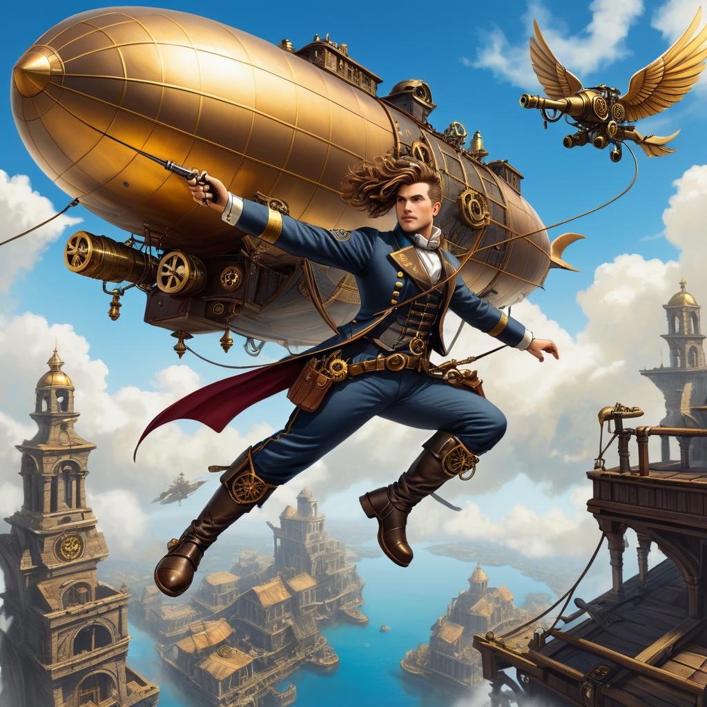 Adventurous Steampunk Airship Captain Art