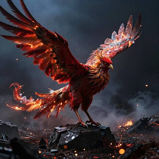 Crimson Phoenix Over Ash Wasteland