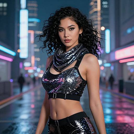 Cyberpunk Woman with Sequined Scarf