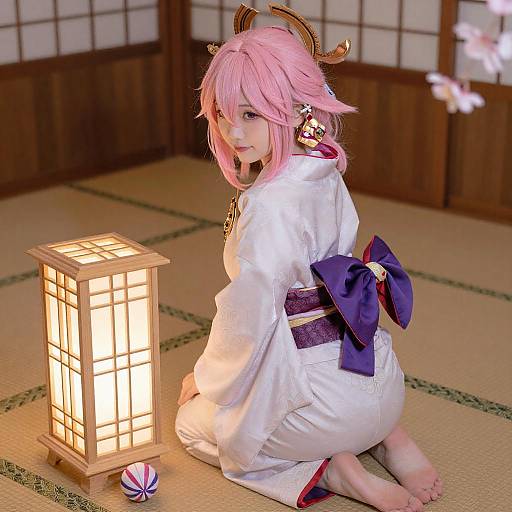 Pink-Haired Anime Girl with Lantern