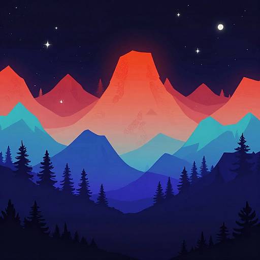 Vibrant Firewatch-Style Night Landscape