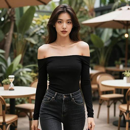 Stylish Hourglass Woman in Botanical Restaurant