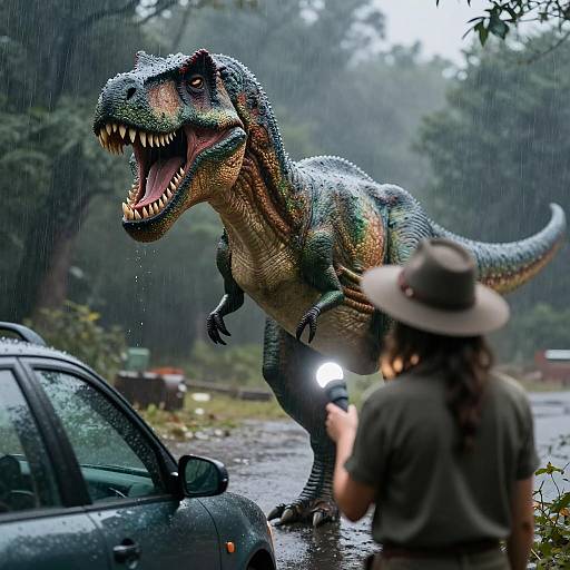 Dramatic Encounter with a Roaring Dinosaur