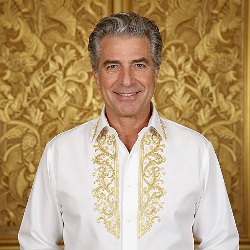 Distinguished Man in Gold Embroidered Shirt