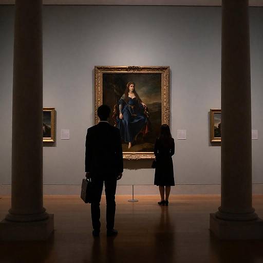 Moody Art Gallery Scene with Visitors