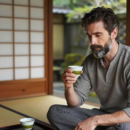 Stylish Man in Japanese Tea House