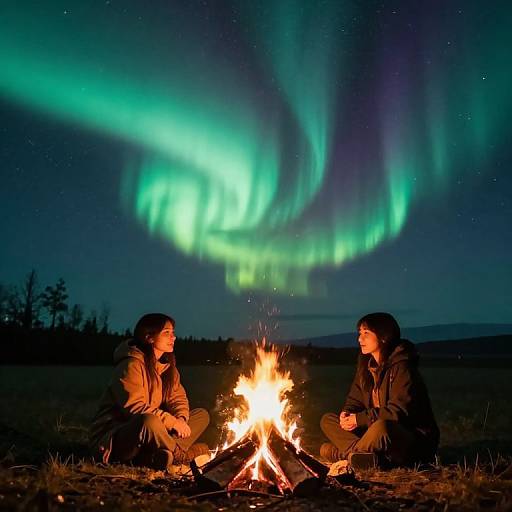 Campfire Under Aurora Borealis