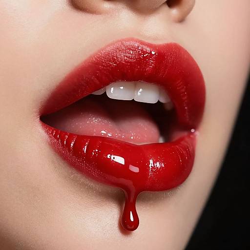 Shiny Red Lipstick Dripping Glamour