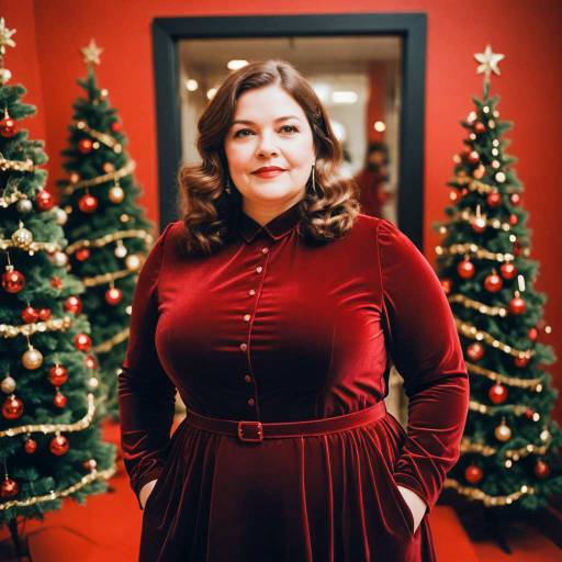 Curvy Woman in Red Velvet Christmas Dress