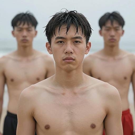 Serious Shirtless Man with Blurry Background