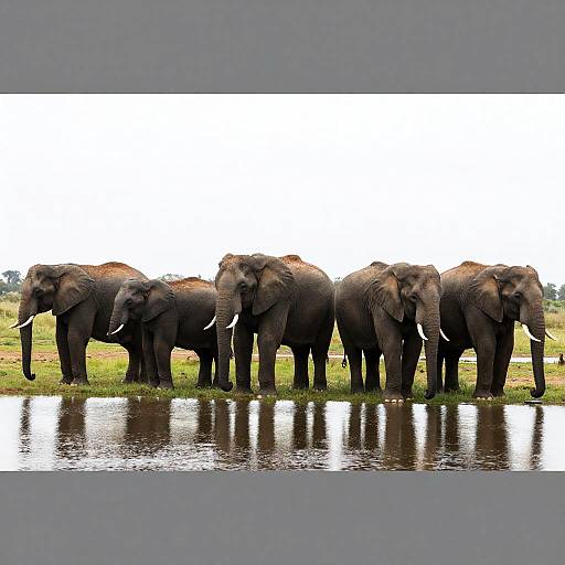 African Elephants by Reflective Waterhole