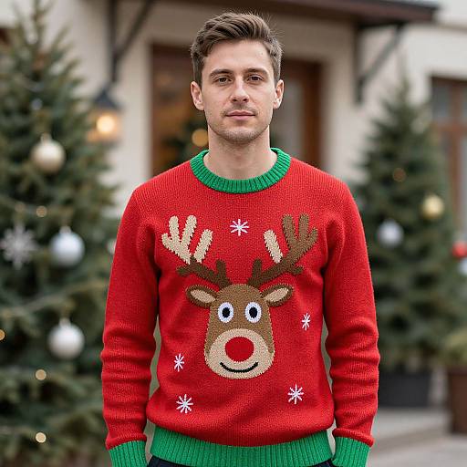 Man in Festive Reindeer Sweater