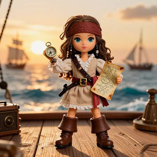 Confident Female Pirate Doll on Deck