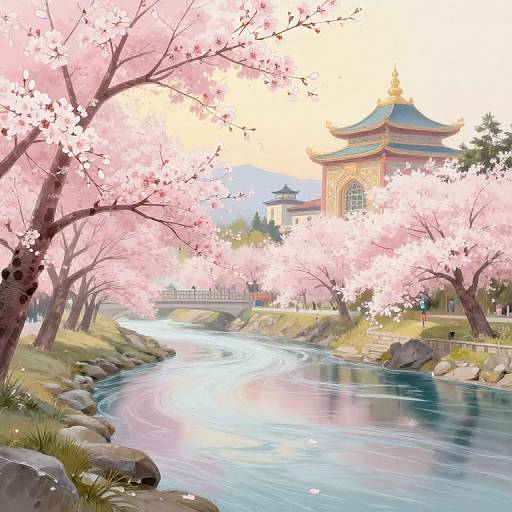 Serene Cherry Blossom Landscape