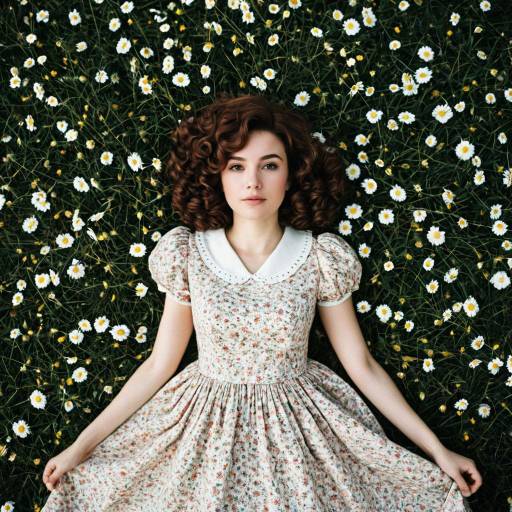 Woman in Vintage Floral Dress Lying Among Daisies
