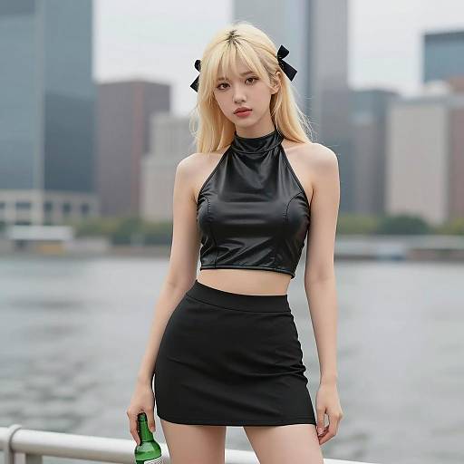 Urban Blonde in Leather Outfit