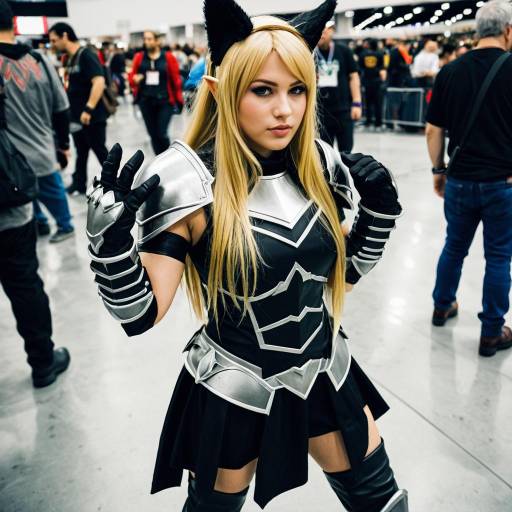 Blonde Female Cosplayer in Armor with Animal Ears