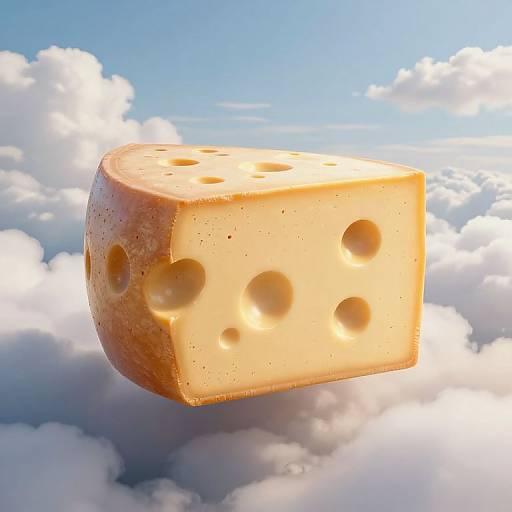 Colossal Floating Cheese Wheel in Clouds