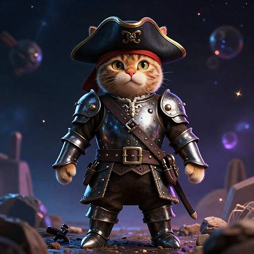 Cosmic Cat Pirate in Tricorn Armor