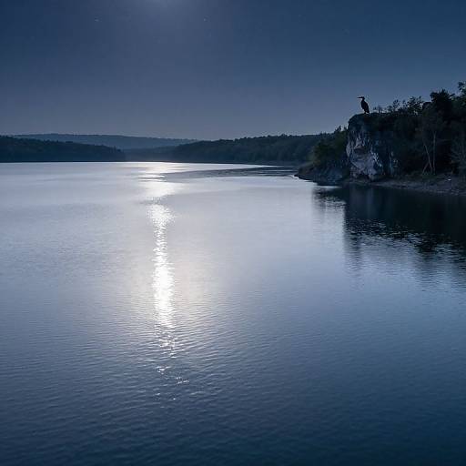 Moonlit Impressionistic Lakeside Birdscape