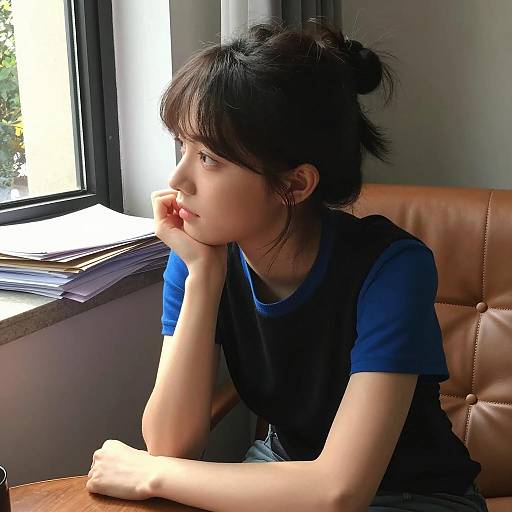 Contemplative Young Woman by the Window