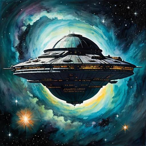 Luminous Abandoned Space Colony in Watercolor