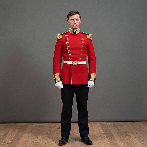 Victorian Military Man in Red Uniform