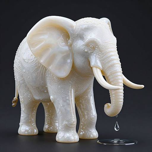 3D Pearl-Textured Elephant with Dripping Water