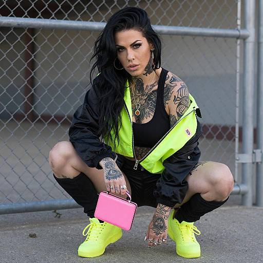 Edgy Tattooed Woman in Urban Setting