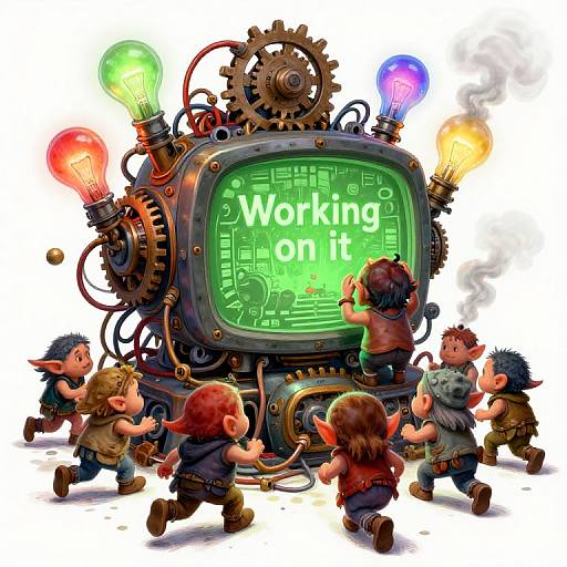 Cute Goblins Repair Steampunk Machine