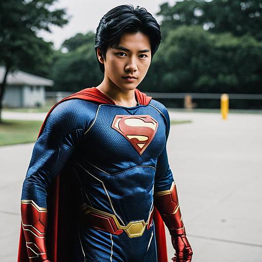 Asian Male in Classic Superman Costume