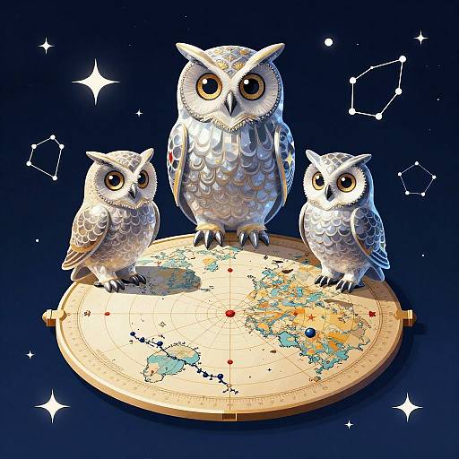 Renaissance Astronomer with Crystal-Eyed Owls