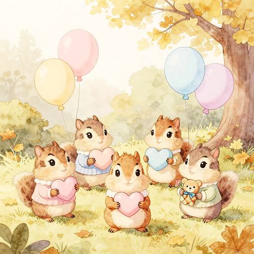 Cozy Pastel Baby Chipmunks Scene