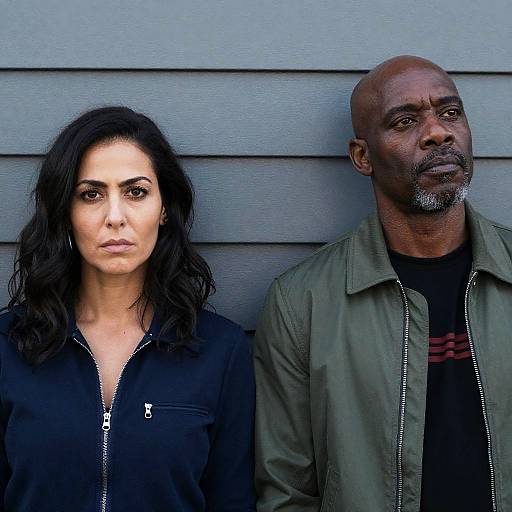 Portrait of Two Individuals Against Gray Wall