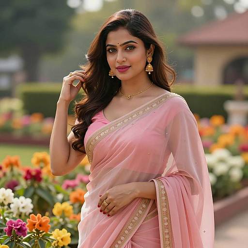 Elegant Indian Woman in Chiffon Saree