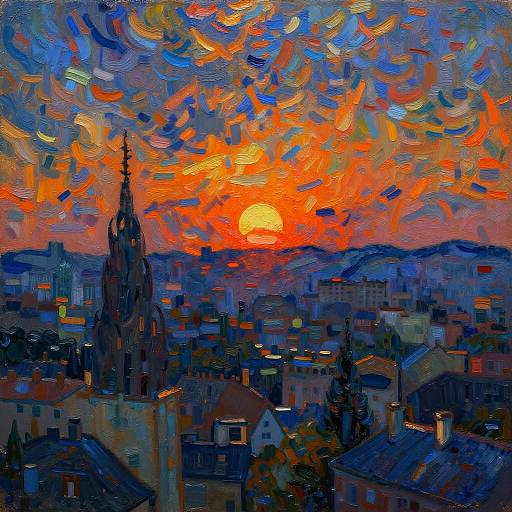 Impressionist Cityscape at Sunset