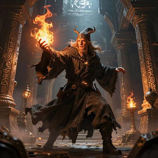 Old School Wizard Casting Fiery Spell