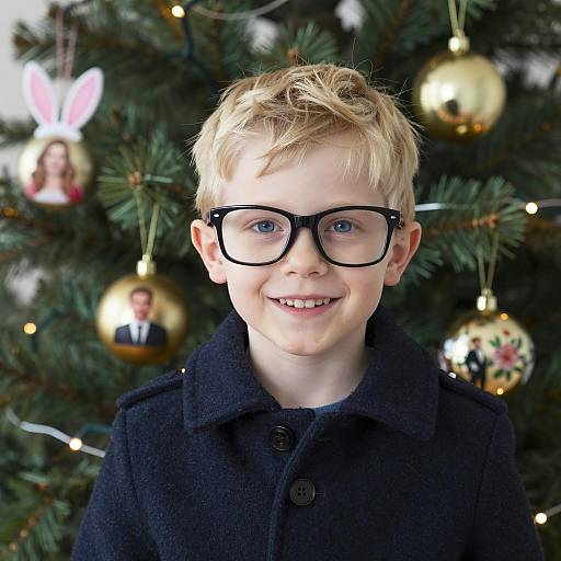 Cheerful Boy by a Festive Christmas Tree